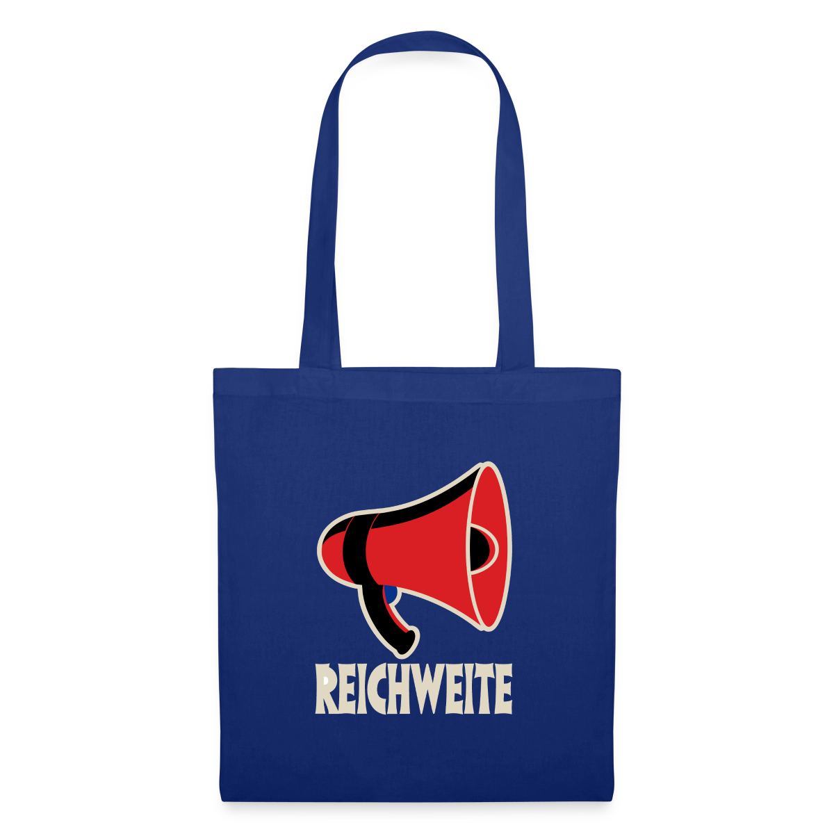 Reichweite. Sachplakat-Motiv Stoffbeutel, Farbe Royalblau