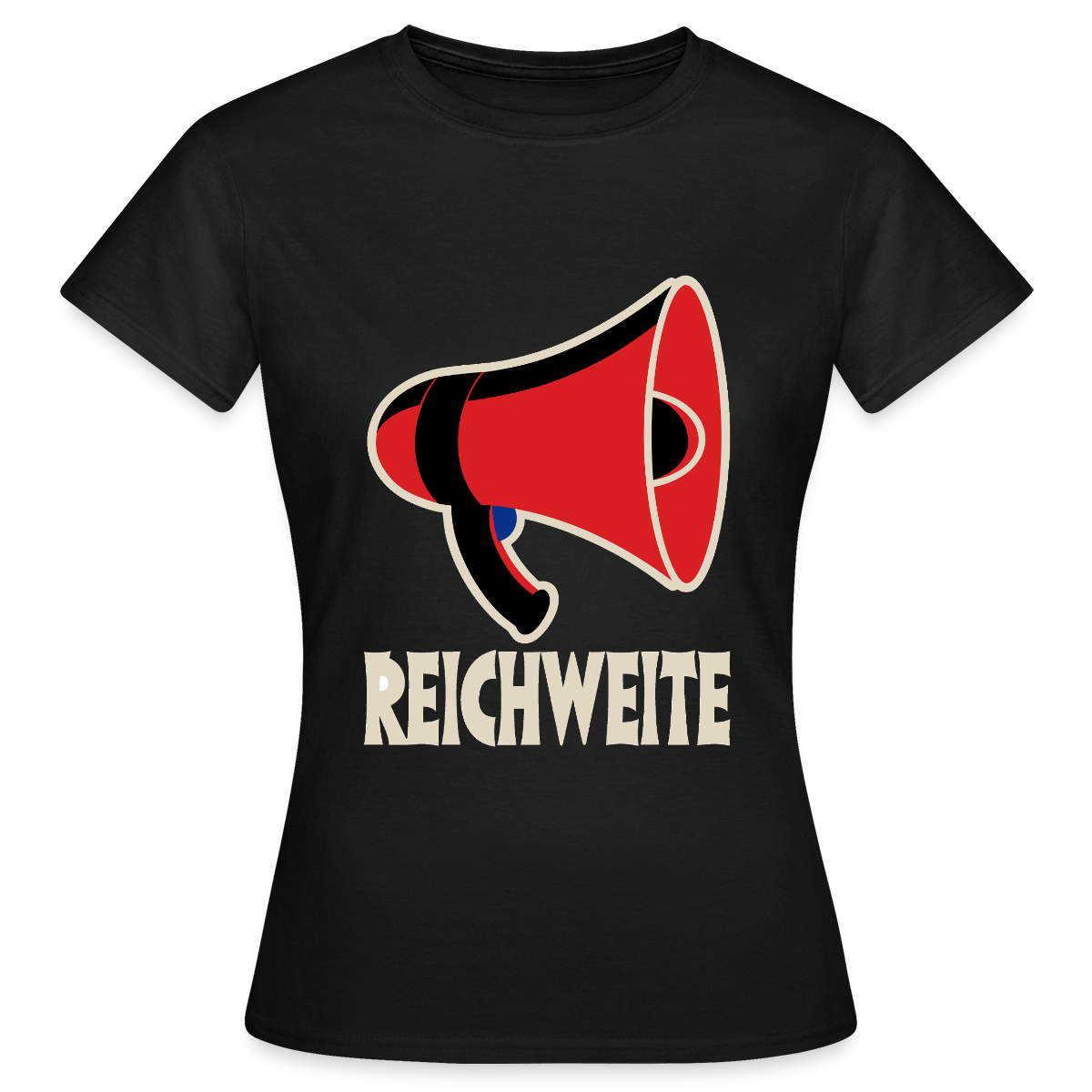 Reichweite. Sachplakat-Motiv Motiv-T-Shirt für Frauen, Farbe Schwarz