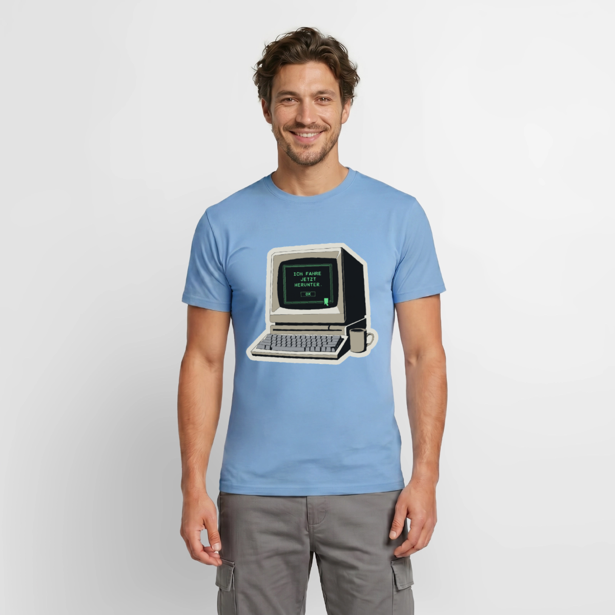 Ich fahre jetzt herunter. Motiv-T-Shirt für Männer, Farbe Carolina Blue, Model