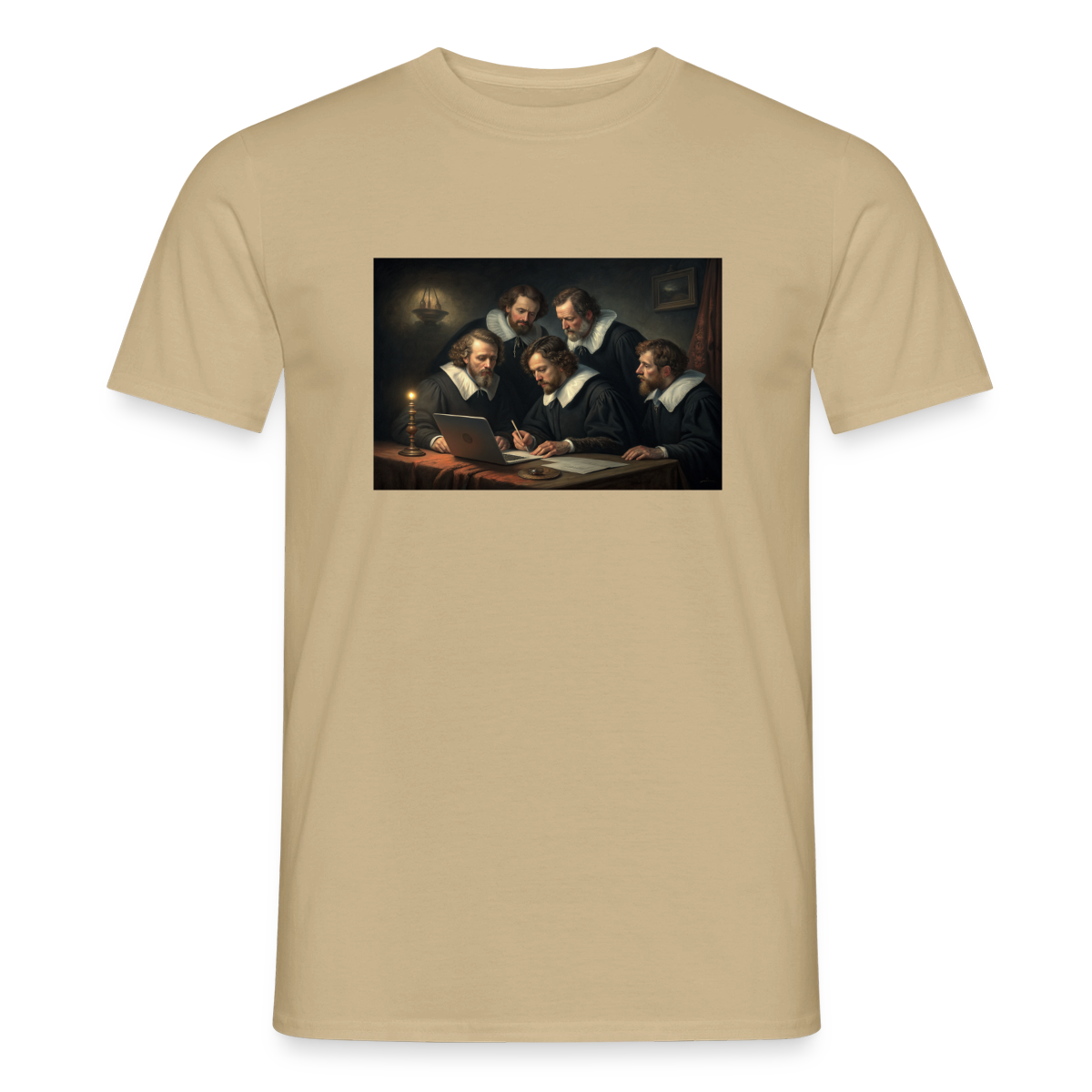 Das Code-Review. Renaissance-Motiv Motiv-T-Shirt für Männer, Farbe Sandbeige