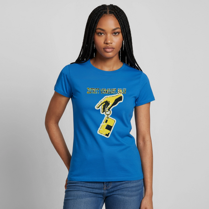 "Zutritt verweigert. Endlich." Motiv-T-Shirt für Frauen, Farbe Royalblau