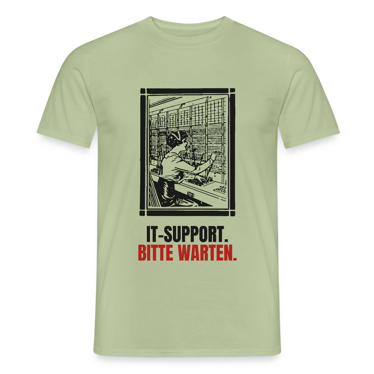 IT-Support. Bitte warten. Motiv-T-Shirt für Männer, Farbe Sage