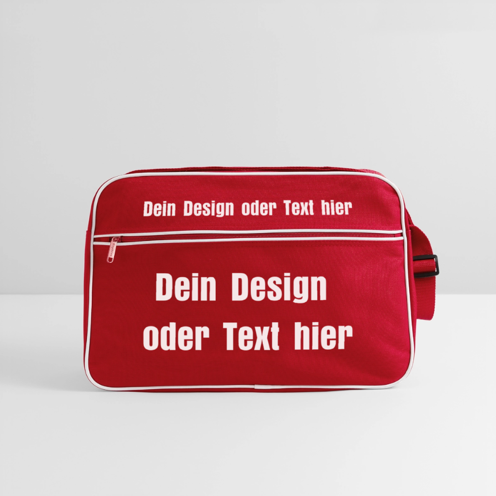 Retro Tasche mit Reißverschluss - personalisierbar - Rot/Weiß