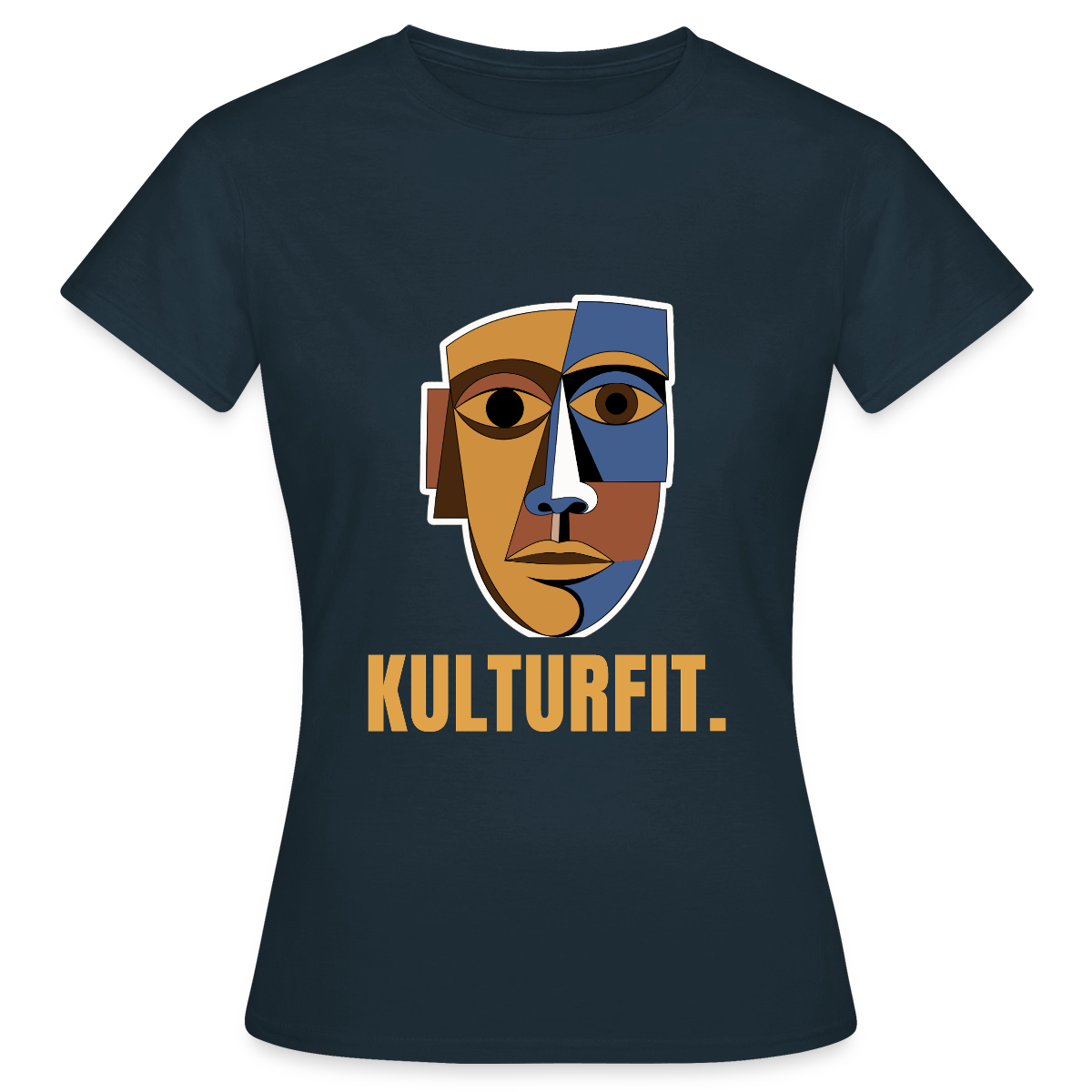 Kulturfit. Kubismus-Motiv Motiv-T-Shirt für Frauen, Farbe Navy