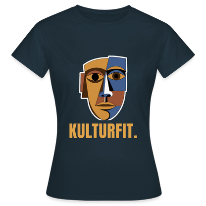 Kulturfit. Kubismus-Motiv Motiv-T-Shirt für Frauen, Farbe Navy