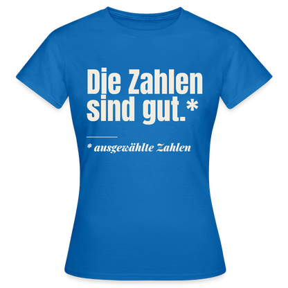 Die Zahlen sind gut. Ausgewählte Zahlen. Motiv-T-Shirt für Frauen, Farbe Royalblau