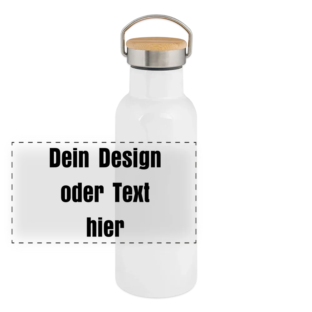 Thermosflasche mit Bambusdeckel - personalisierbar - Weiß