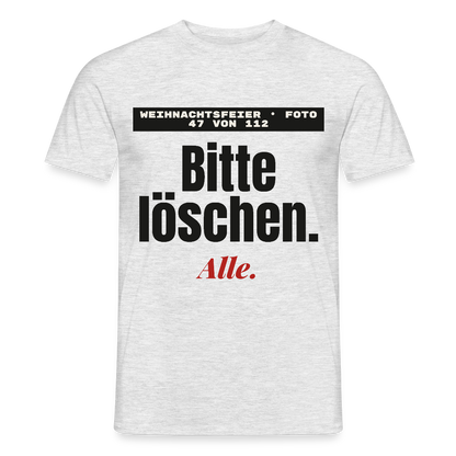 "Weihnachtsfeier, Foto 47 von 112: bitte löschen. Alle." Motiv-T-Shirt für Männer, Farbe Grau meliert