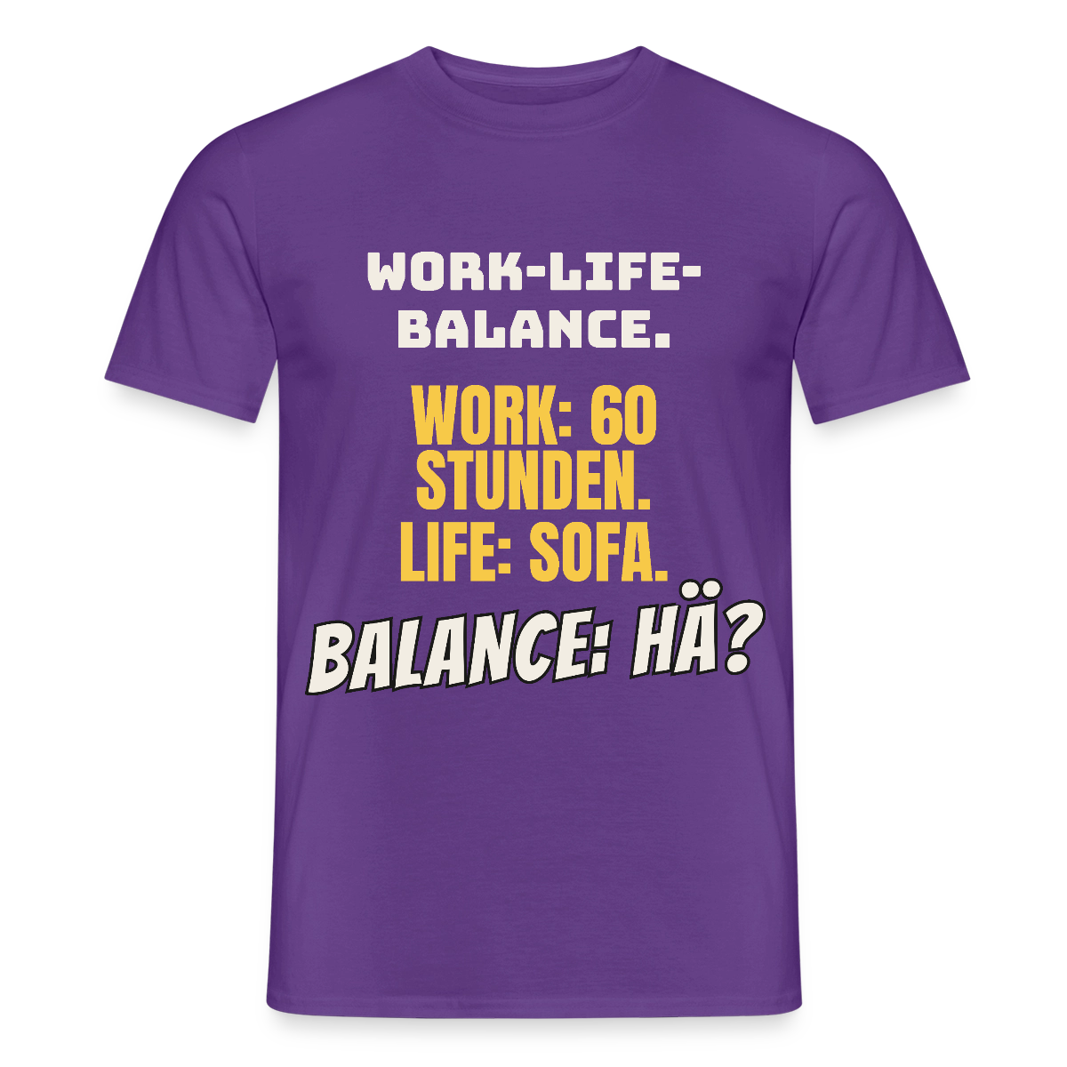 Balance: hä? Motiv-T-Shirt für Männer, Farbe Lila