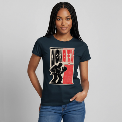 "Ich gegen den Freitag. Boxplakat-Motiv" Motiv-T-Shirt für Frauen, Farbe Navy