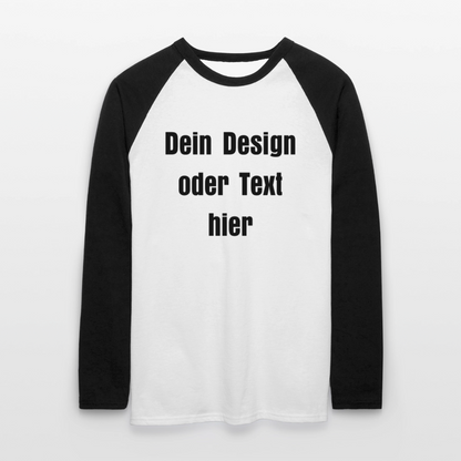 Männer Baseballshirt langarm - personalisierbare Vorder- und Rückseite - Weiß/Schwarz
