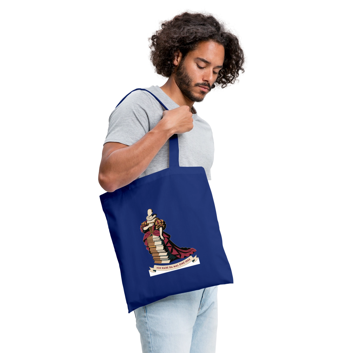 "Ich habe da mal eine Idee. Barock-Motiv" Stoffbeutel, Farbe Royalblau