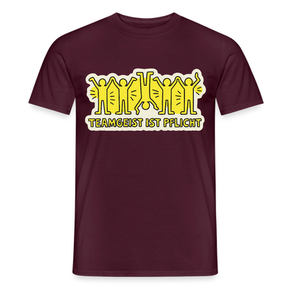 Teamgeist ist Pflicht. Pop-Art-Motiv Motiv-T-Shirt für Männer, Farbe Ziegelrot