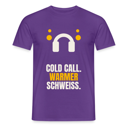 Cold Call. Warmer Schweiß. Motiv-T-Shirt für Männer, Farbe Lila