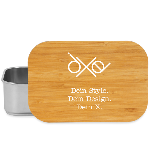 Lunch Box mit Bambusdeckel - personalisierbar - Silber