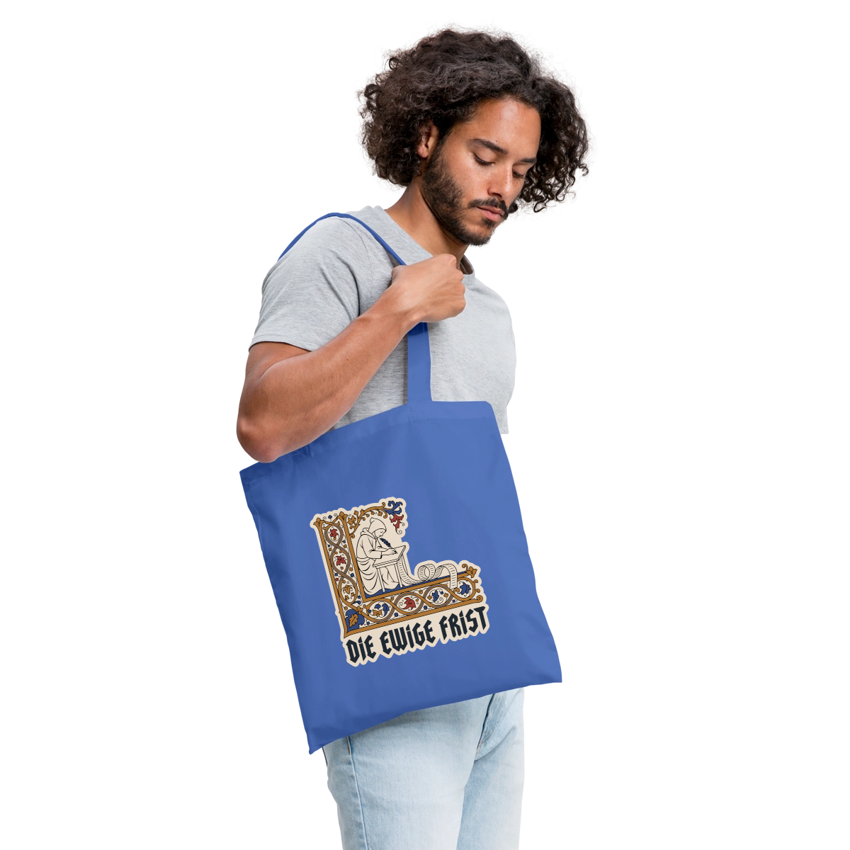 "Die ewige Frist. Buchmalerei-Motiv" Stoffbeutel, Farbe Hellblau