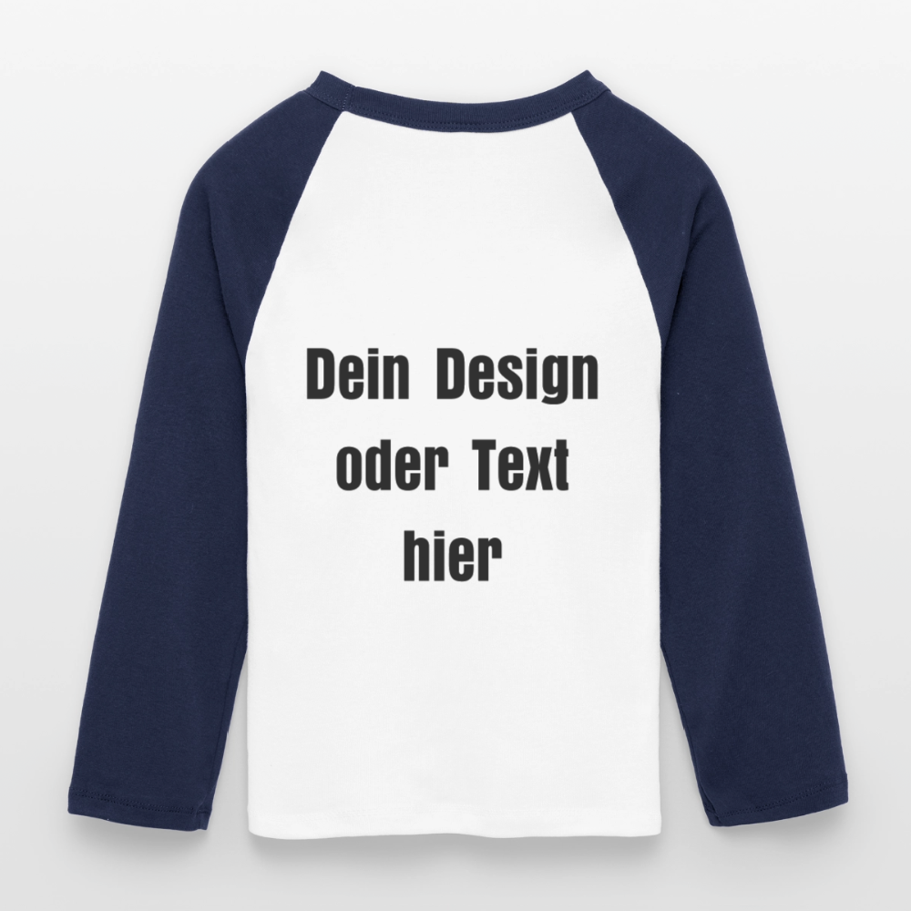 Frauen Cropped Baseball T-Shirt 3/4 Arm - personalisierbare Vorder- und Rückseite - Weiß/Navy 