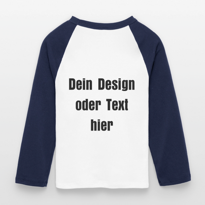 Frauen Cropped Baseball T-Shirt 3/4 Arm - personalisierbare Vorder- und Rückseite - Weiß/Navy 