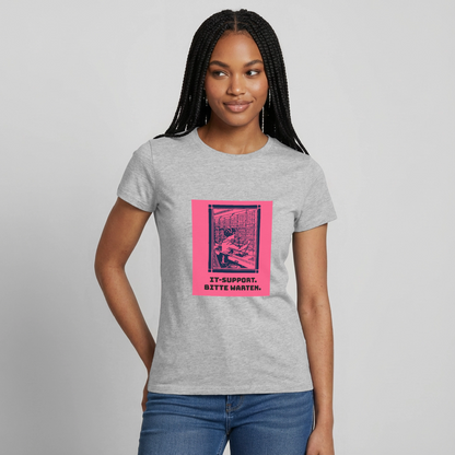 IT-Support. Bitte warten. Duotone-Motiv Motiv-T-Shirt für Frauen, Farbe Grau meliert, Model