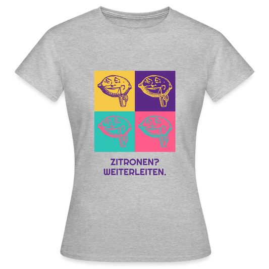 Zitronen? Weiterleiten. Pop-Art-Motiv Motiv-T-Shirt für Frauen, Farbe Grau meliert
