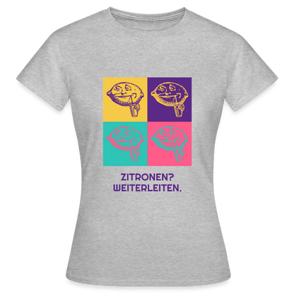 Zitronen? Weiterleiten. Pop-Art-Motiv Motiv-T-Shirt für Frauen, Farbe Grau meliert