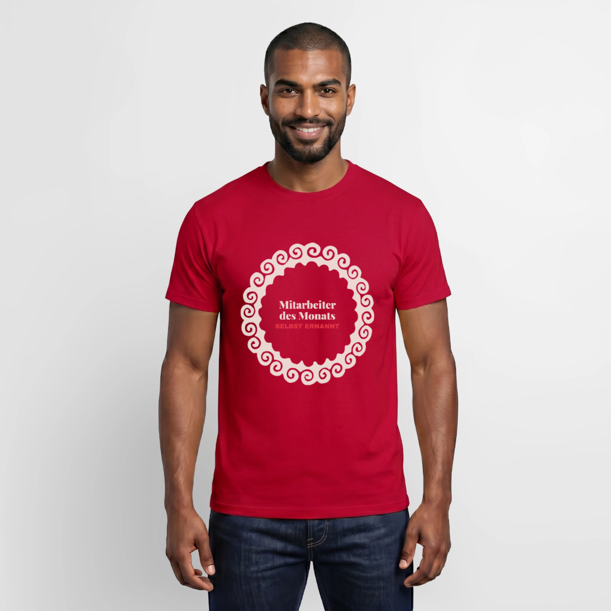 "Mitarbeiter des Monats, selbst ernannt." Motiv-T-Shirt für Männer, Farbe Rot