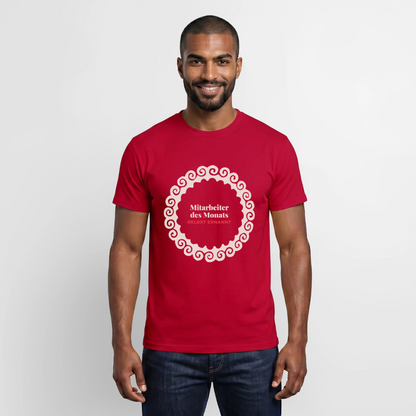 "Mitarbeiter des Monats, selbst ernannt." Motiv-T-Shirt für Männer, Farbe Rot