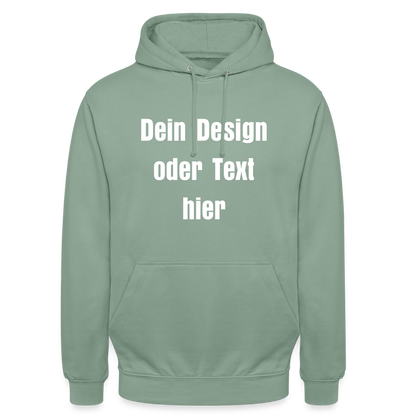 Unisex Hoodie - personalisierbare Vorder- und Rückseite - Graugrün