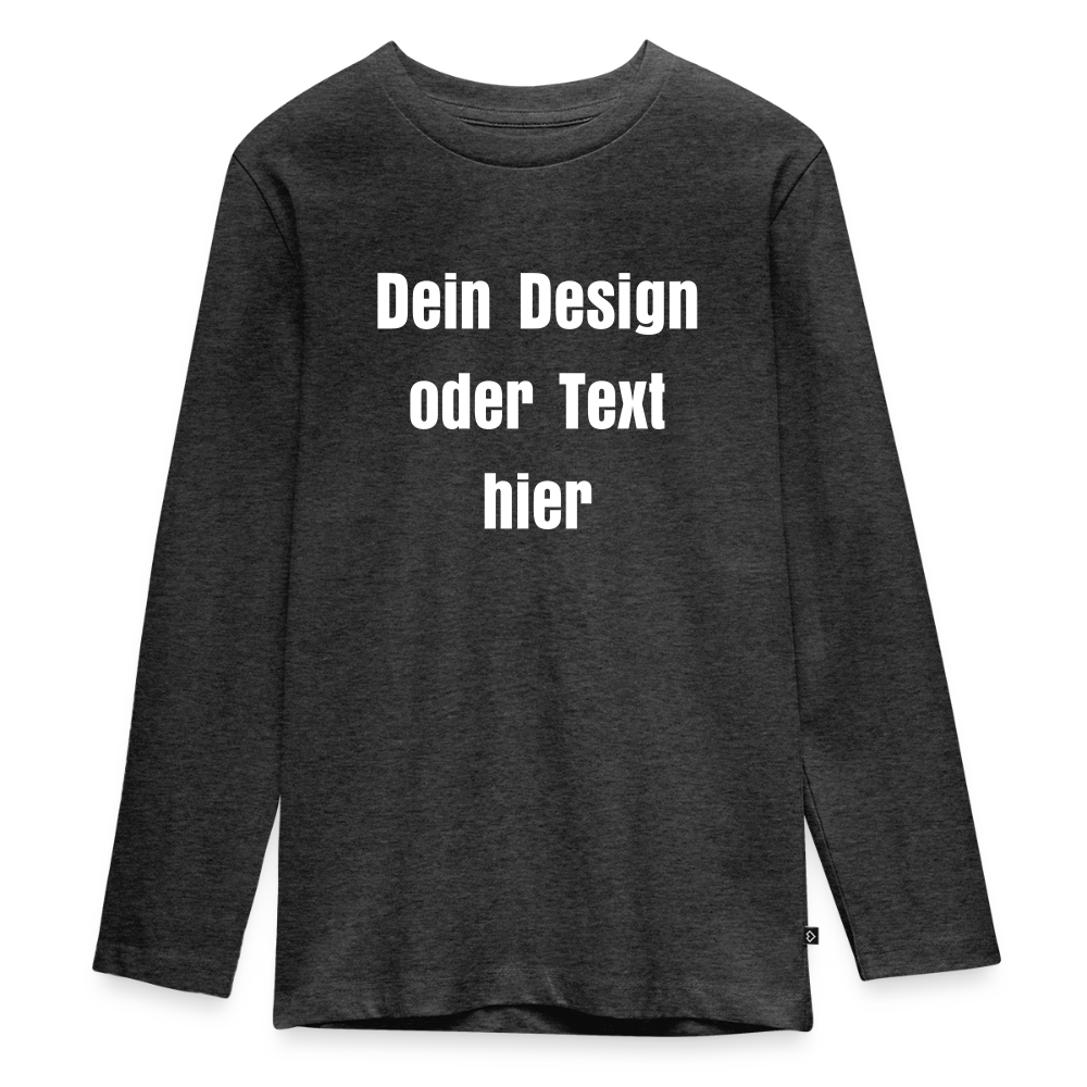 Teenager Premium Langarmshirt - personalisierbare Vorder- und Rückseite - Anthrazit meliert