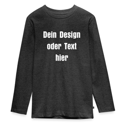 Teenager Premium Langarmshirt - personalisierbare Vorder- und Rückseite - Anthrazit meliert