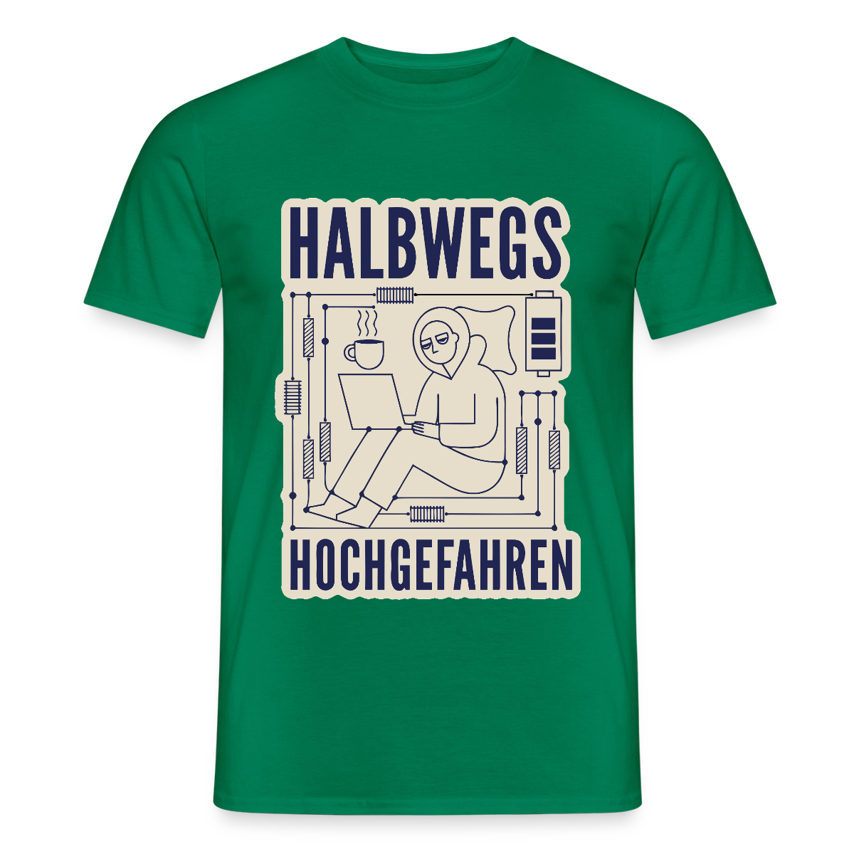 Halbwegs hochgefahren. Motiv-T-Shirt für Männer, Farbe Kelly Green