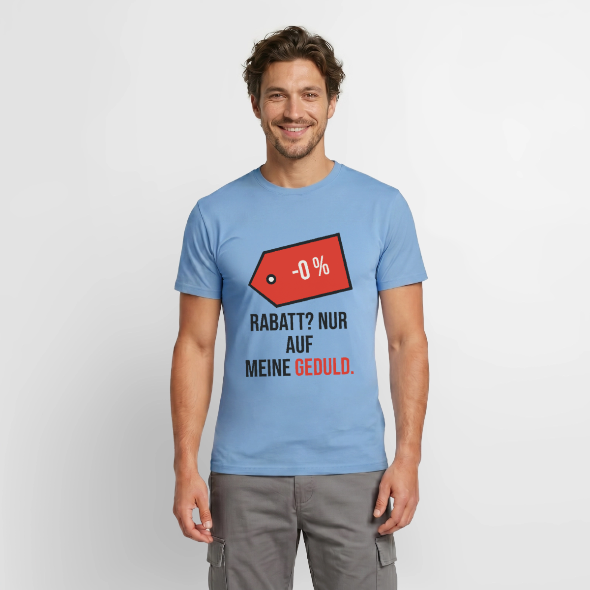 Rabatt? Nur auf meine Geduld. Motiv-T-Shirt für Männer, Farbe Carolina Blue, Model