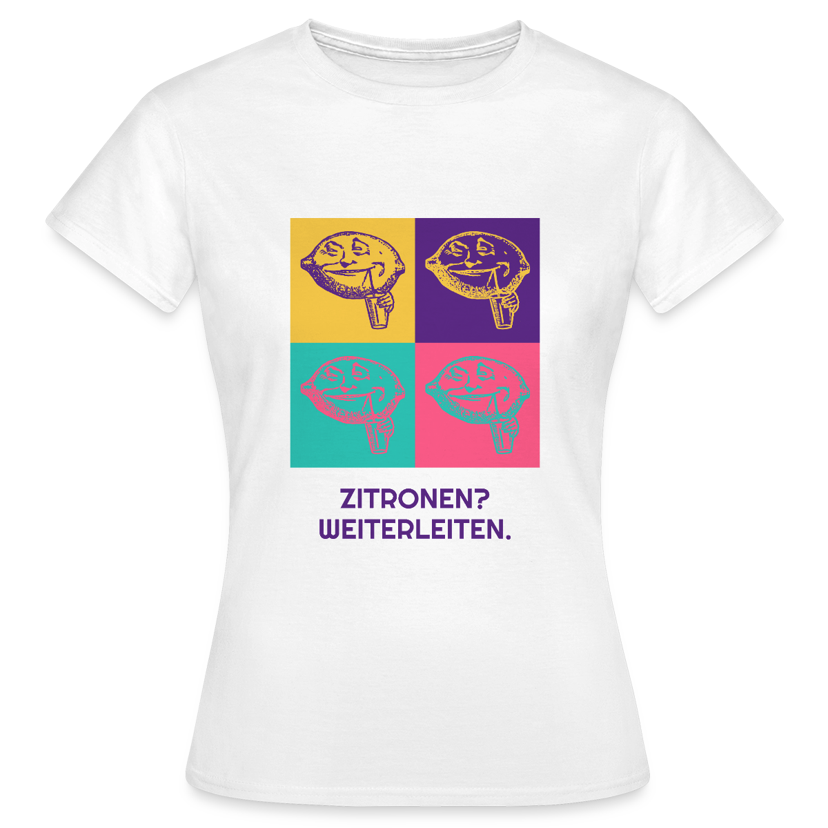 Zitronen? Weiterleiten. Pop-Art-Motiv Motiv-T-Shirt für Frauen, Farbe Weiß
