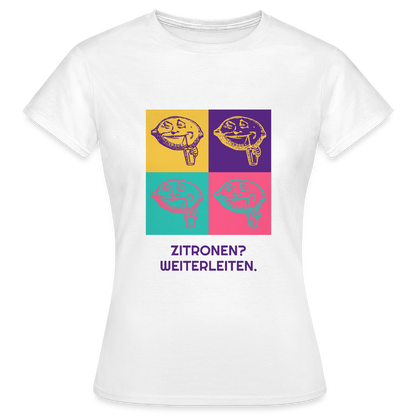 Zitronen? Weiterleiten. Pop-Art-Motiv Motiv-T-Shirt für Frauen, Farbe Weiß