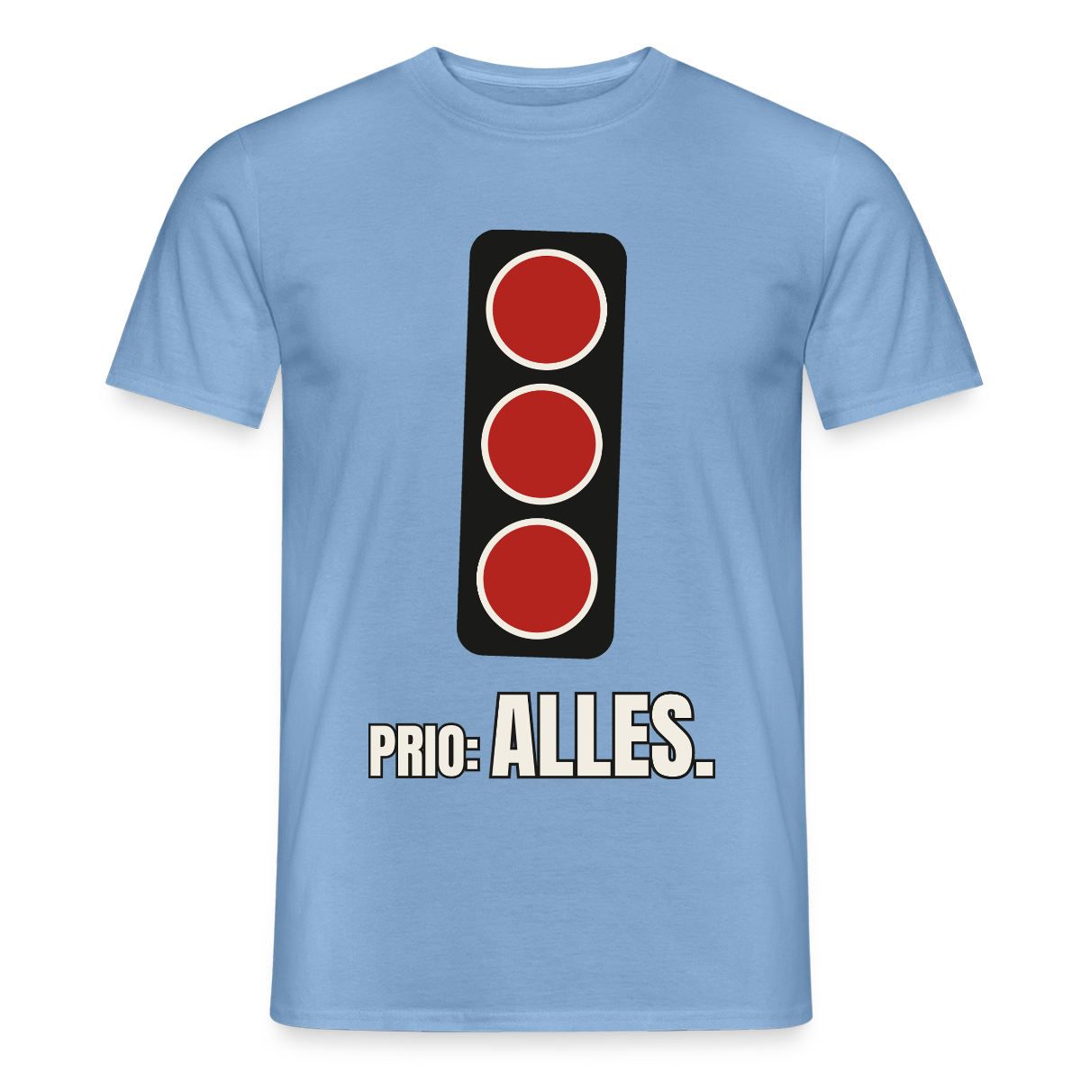 "Prio: alles." Motiv-T-Shirt für Männer, Farbe Carolina Blue