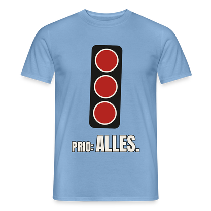 "Prio: alles." Motiv-T-Shirt für Männer, Farbe Carolina Blue