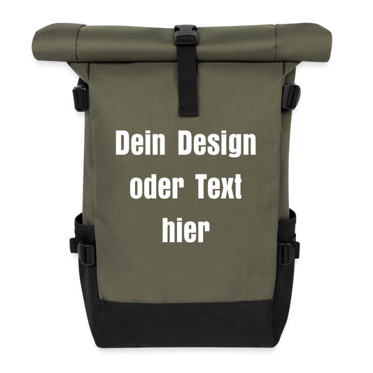 Rolltop Rucksack - personalisierbar - Olive/Schwarz