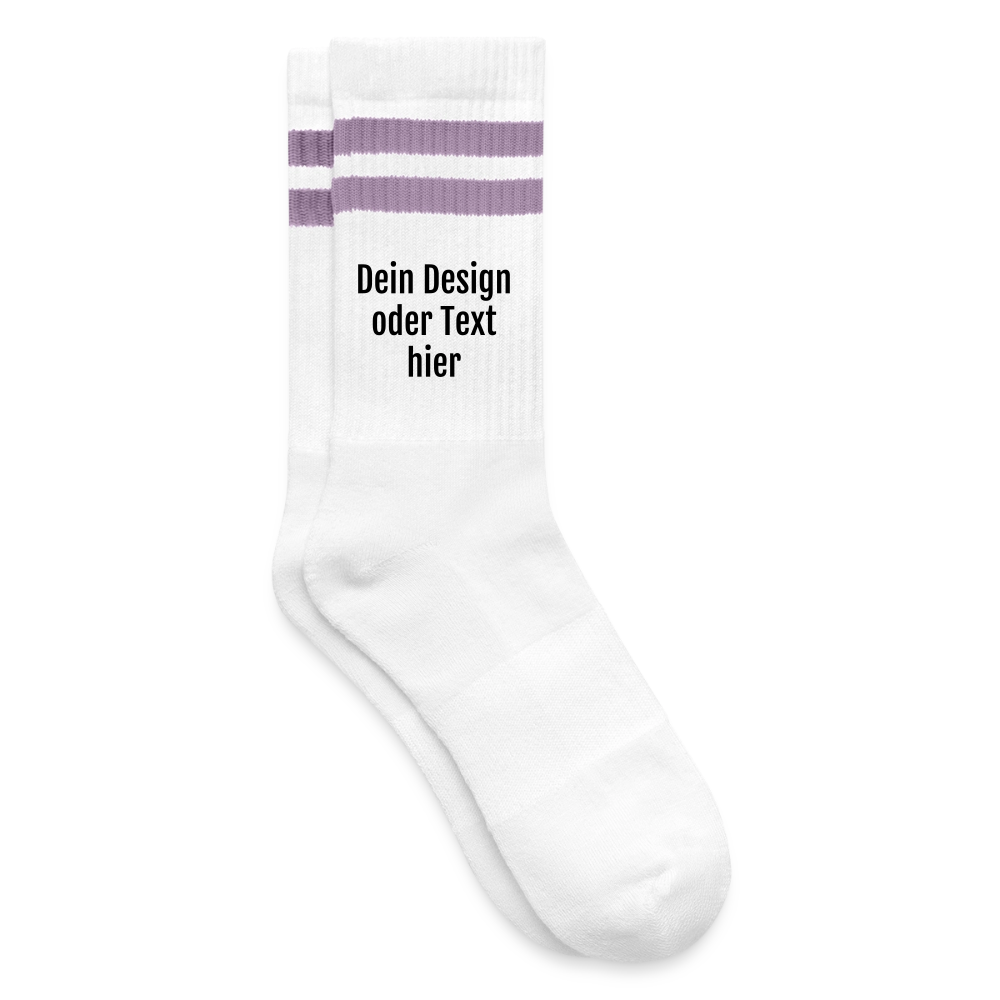 Tennissocken gestreift - personalisierbar - Weiß/Flieder 