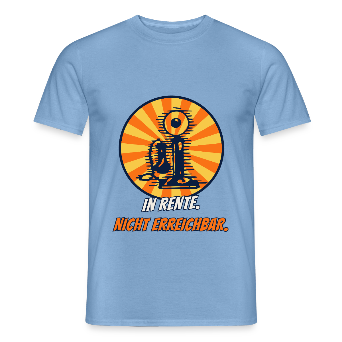 "In Rente. Nicht erreichbar. Comic-Motiv" Motiv-T-Shirt für Männer, Farbe Carolina Blue