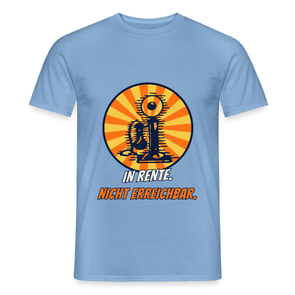 "In Rente. Nicht erreichbar. Comic-Motiv" Motiv-T-Shirt für Männer, Farbe Carolina Blue