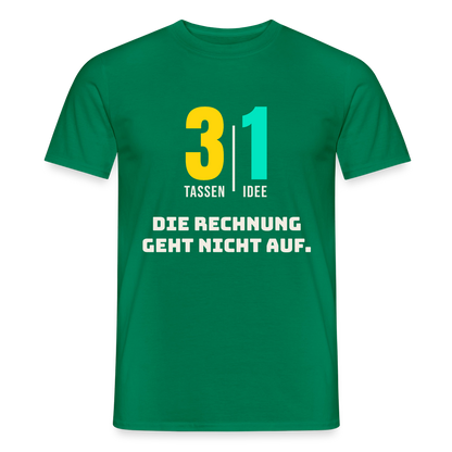 "3 Tassen, 1 Idee. Die Rechnung geht nicht auf." Motiv-T-Shirt für Männer, Farbe Kelly Green