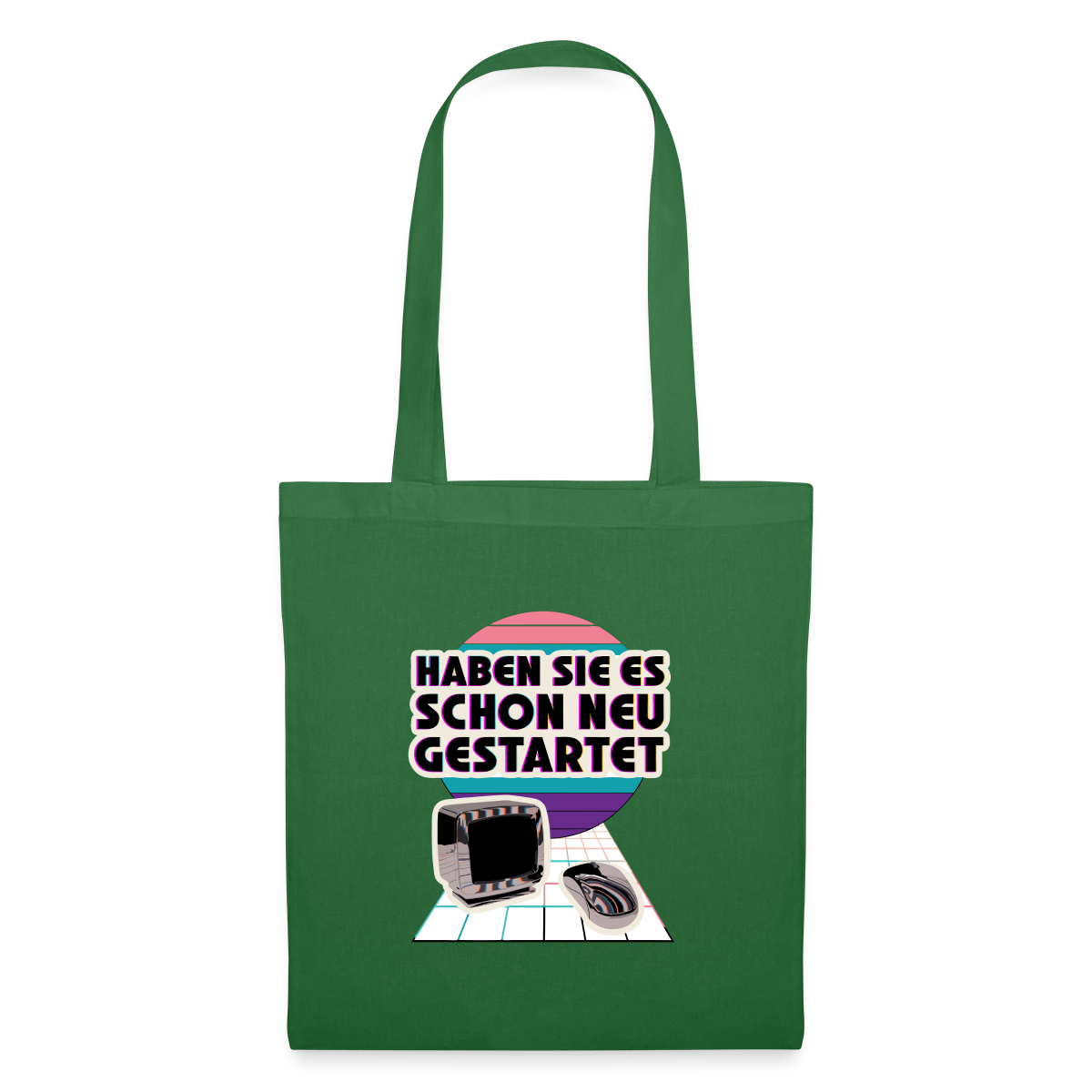 Haben Sie es schon neu gestartet? Vaporwave-Motiv Stoffbeutel, Farbe Fichte