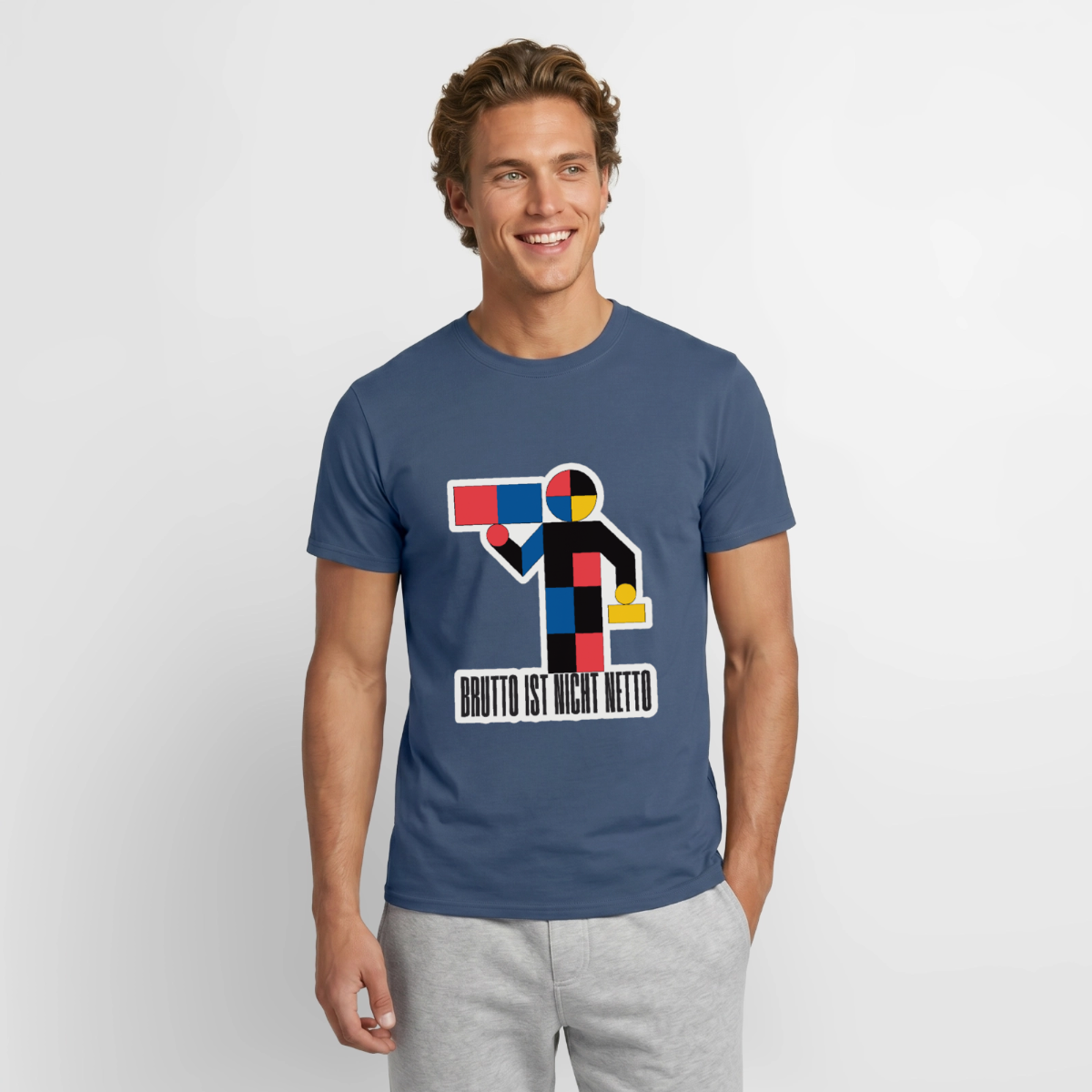 "Brutto ist nicht Netto. Bauhaus-Motiv" Motiv-T-Shirt für Männer, Farbe Dunkles Denimblau