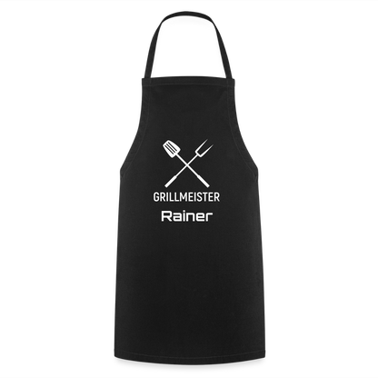 Koch- oder Grillschürze "Grillmeister" - personalisierbarer Name oder Text - Schwarz