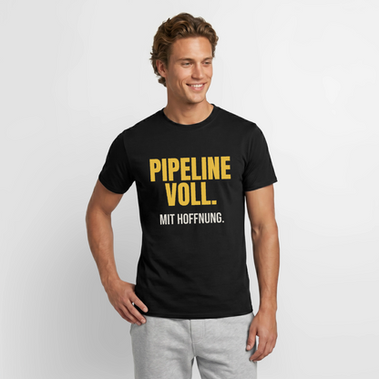 "Pipeline voll. Mit Hoffnung." Motiv-T-Shirt für Männer, Farbe Schwarz, Model