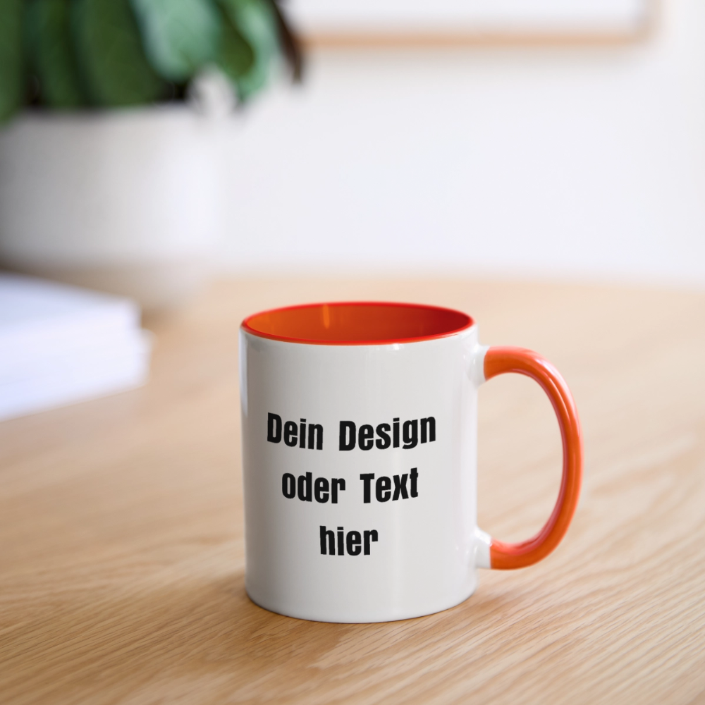 Keramiktasse zweifarbig 325ml - personalisierbar - Weiß/Orange