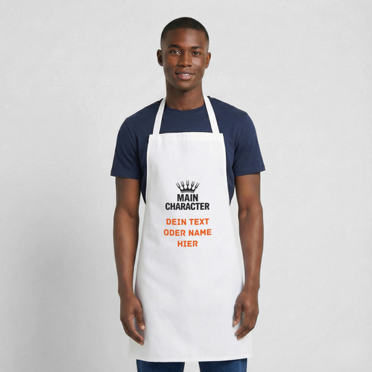 Koch- oder Grillschürze "Main Character" - personalisierbarer Name oder Text - Weiß