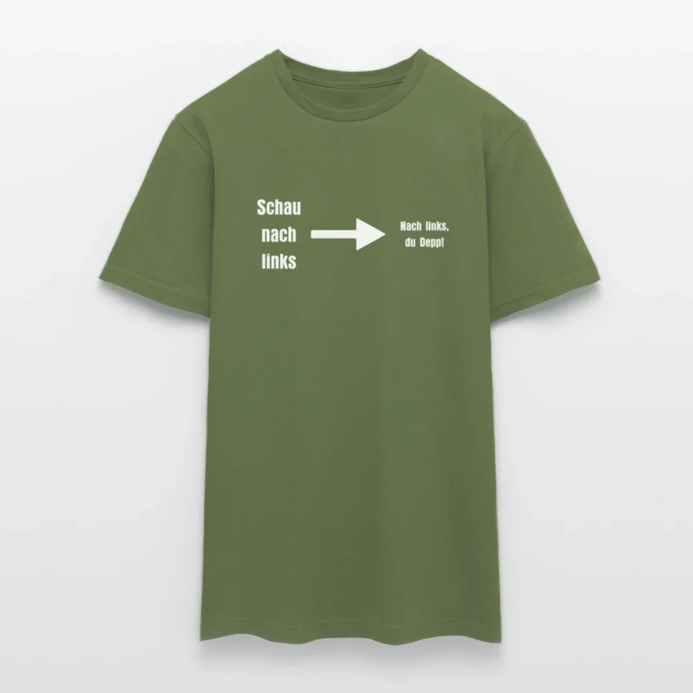 "Schau nach links" Motiv-T-Shirt für Männer - Militärgrün