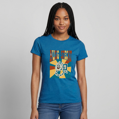 "Ausgesteckt. Midcentury-Motiv" Motiv-T-Shirt für Frauen, Farbe Antikblaues Saphir meliert