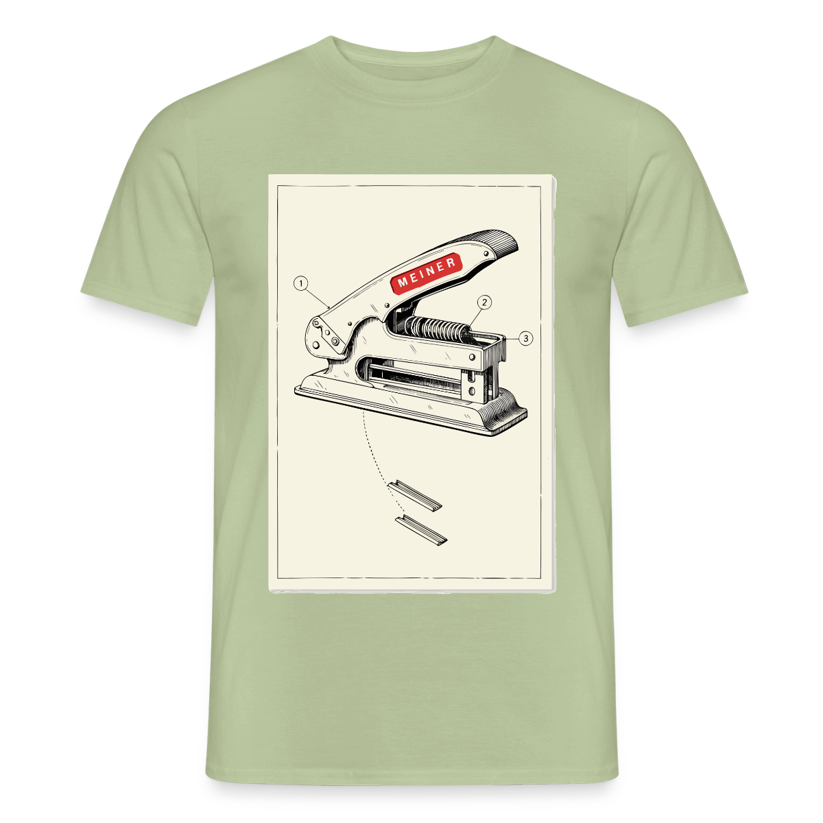Meiner. Der Tacker kommt mit. Motiv-T-Shirt für Männer, Farbe Sage